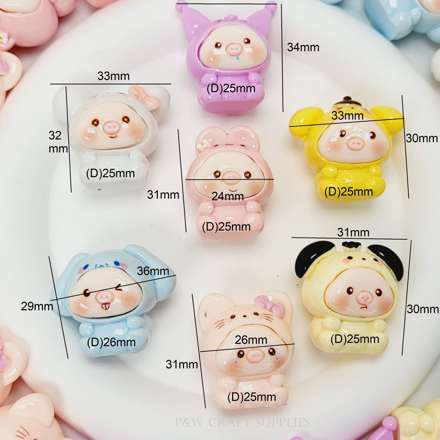 Label 190-Kawaii Piggy Dressed-Up Charms D