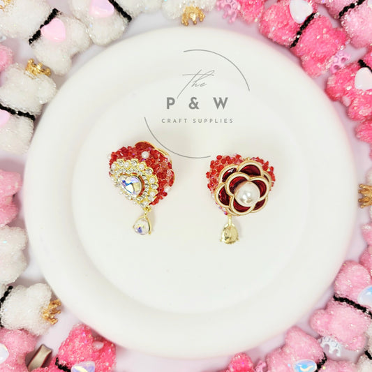 N J2 - Red Rose Pearl Heart Beads