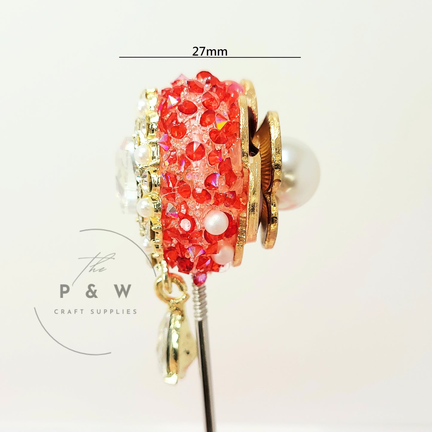 N J2 - Red Rose Pearl Heart Beads