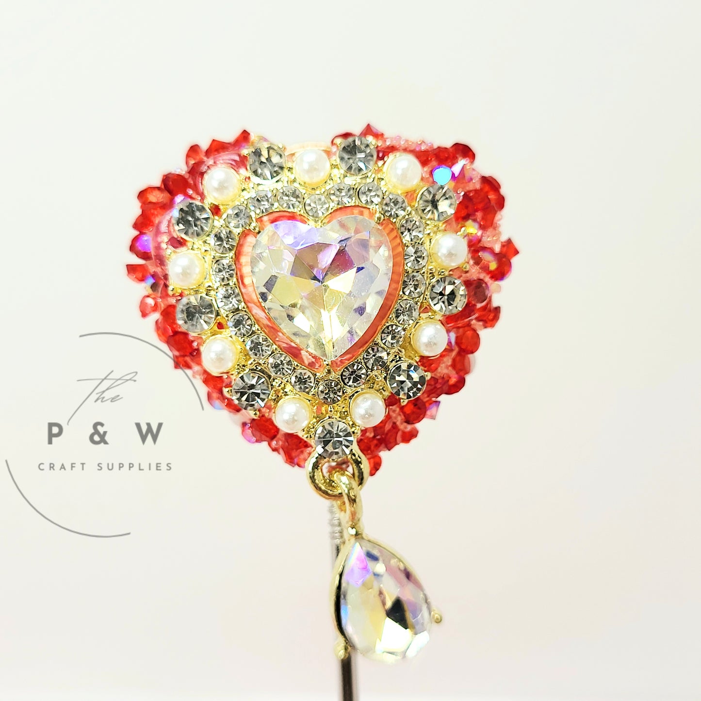 N J2 - Red Rose Pearl Heart Beads