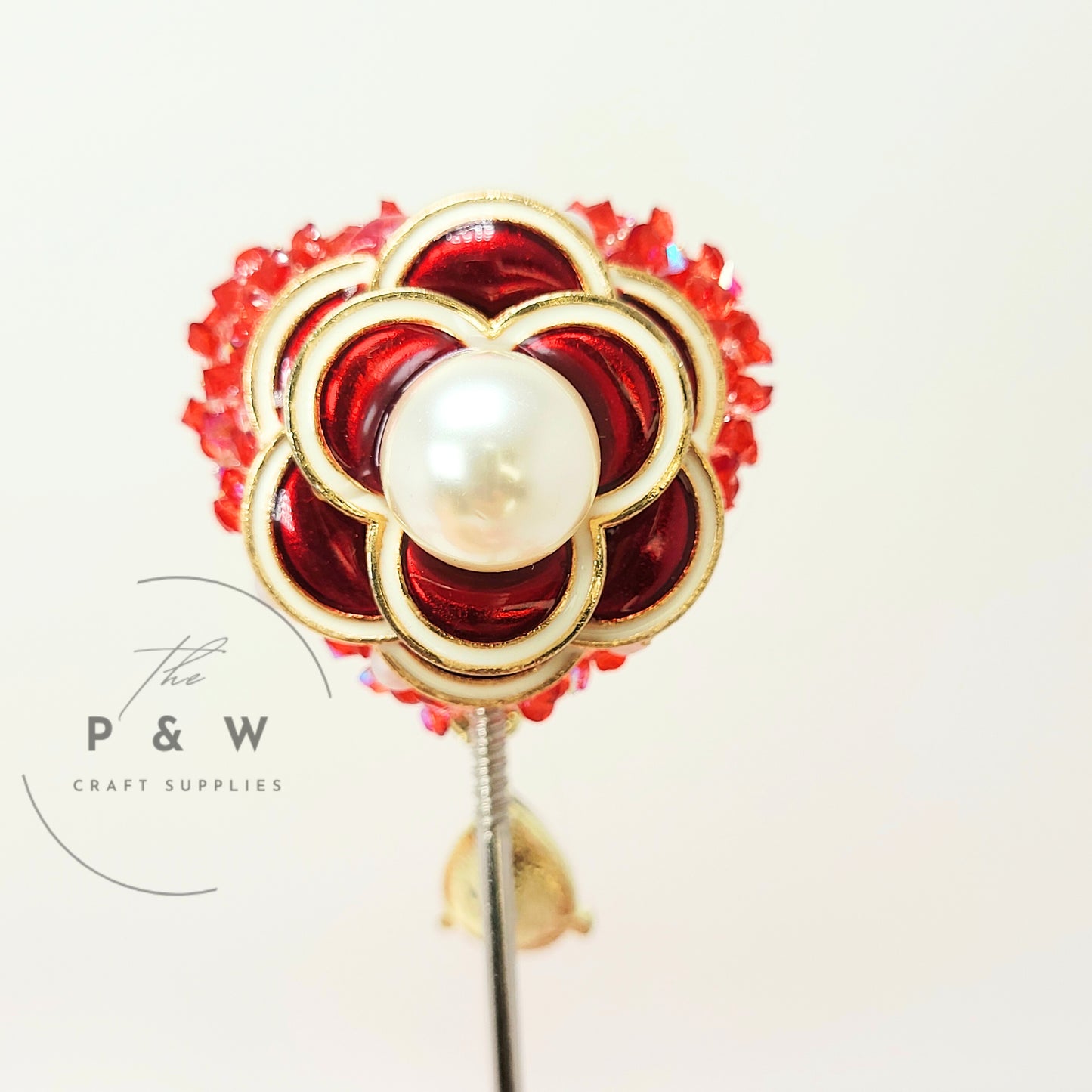 N J2 - Red Rose Pearl Heart Beads