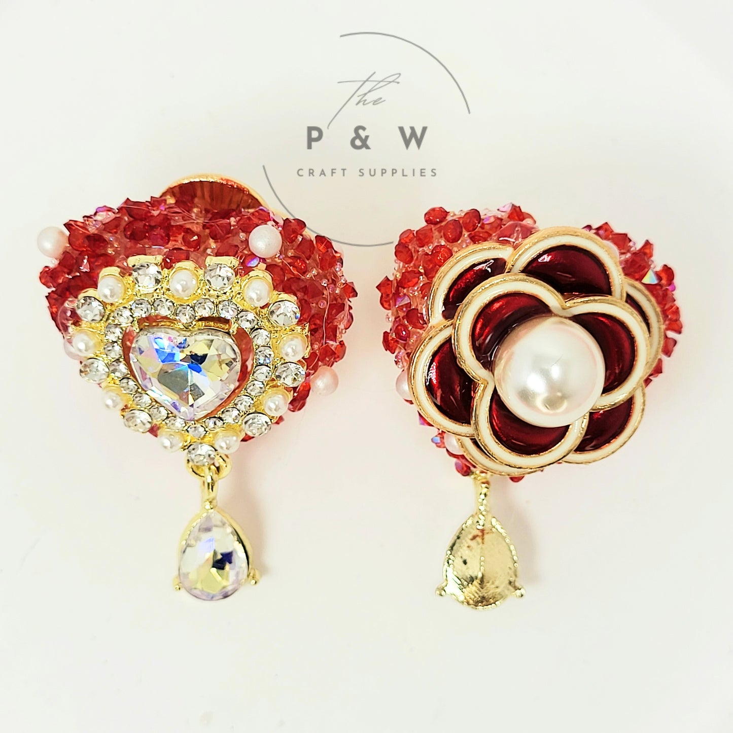 N J2 - Red Rose Pearl Heart Beads